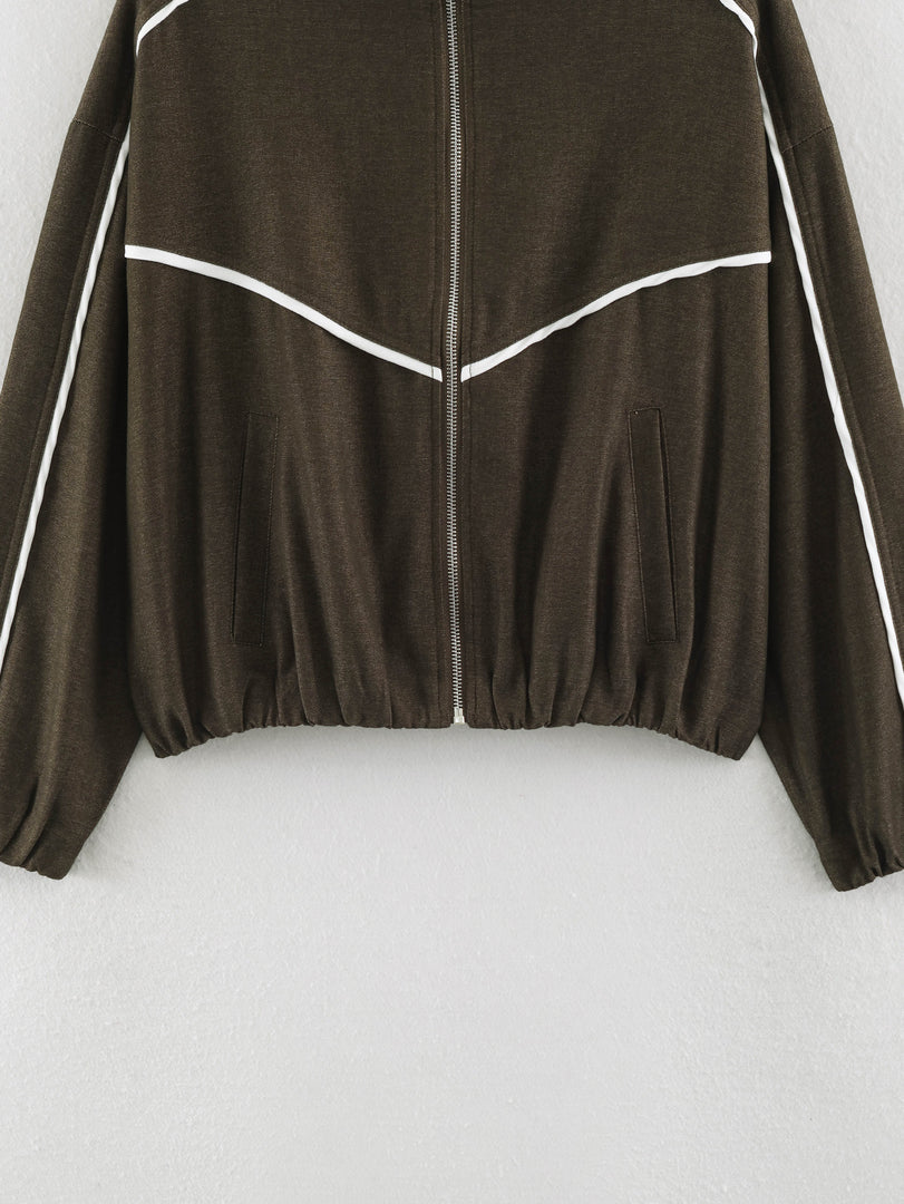Colorblock Trim Stand Collar Jacket & Pants Set Women N6H129