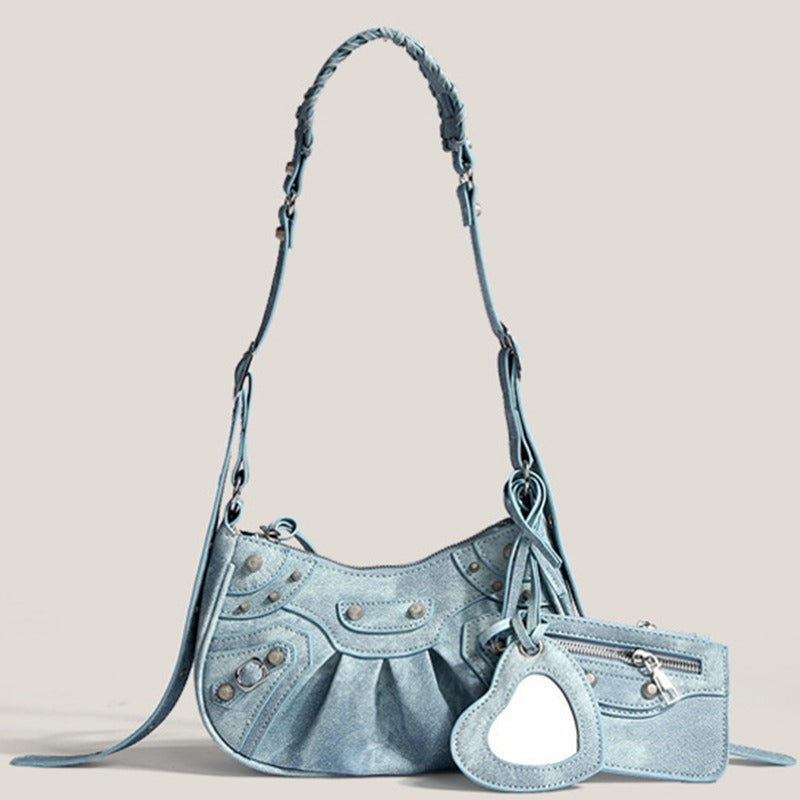 Studded Fringe Shoulder Bag PU Multi Color S5P281