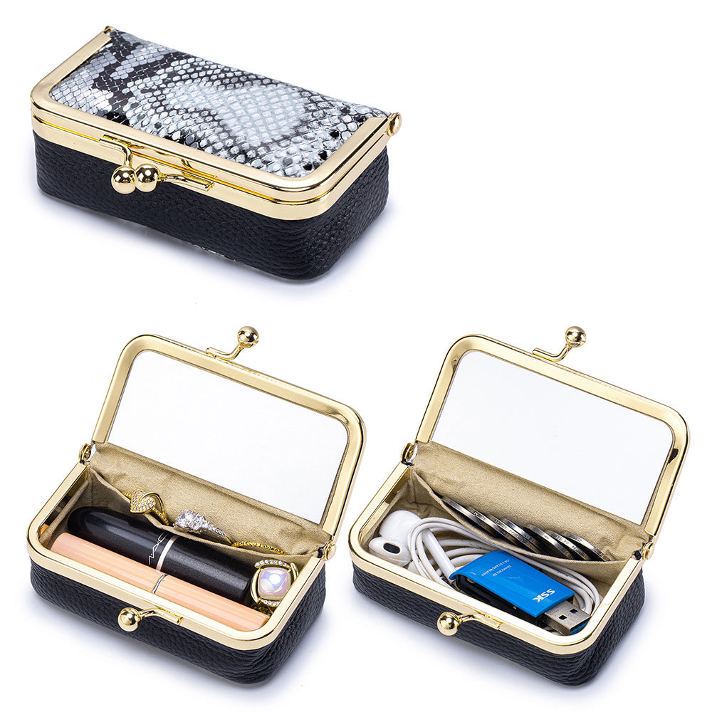 Women's Top-Grain Leather Snake-Print Jewelry Case N6J226