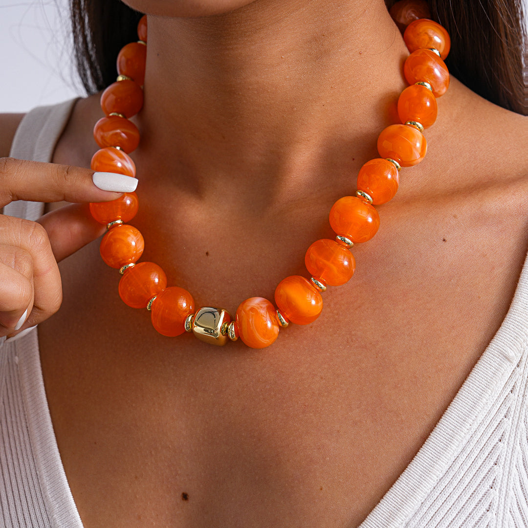 Vintage Acrylic Ombré Beaded Geometric Necklace N6H068