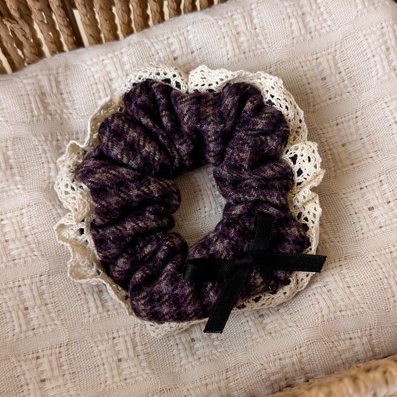 Womens Plaid Lace Trim Scrunchie N6K020