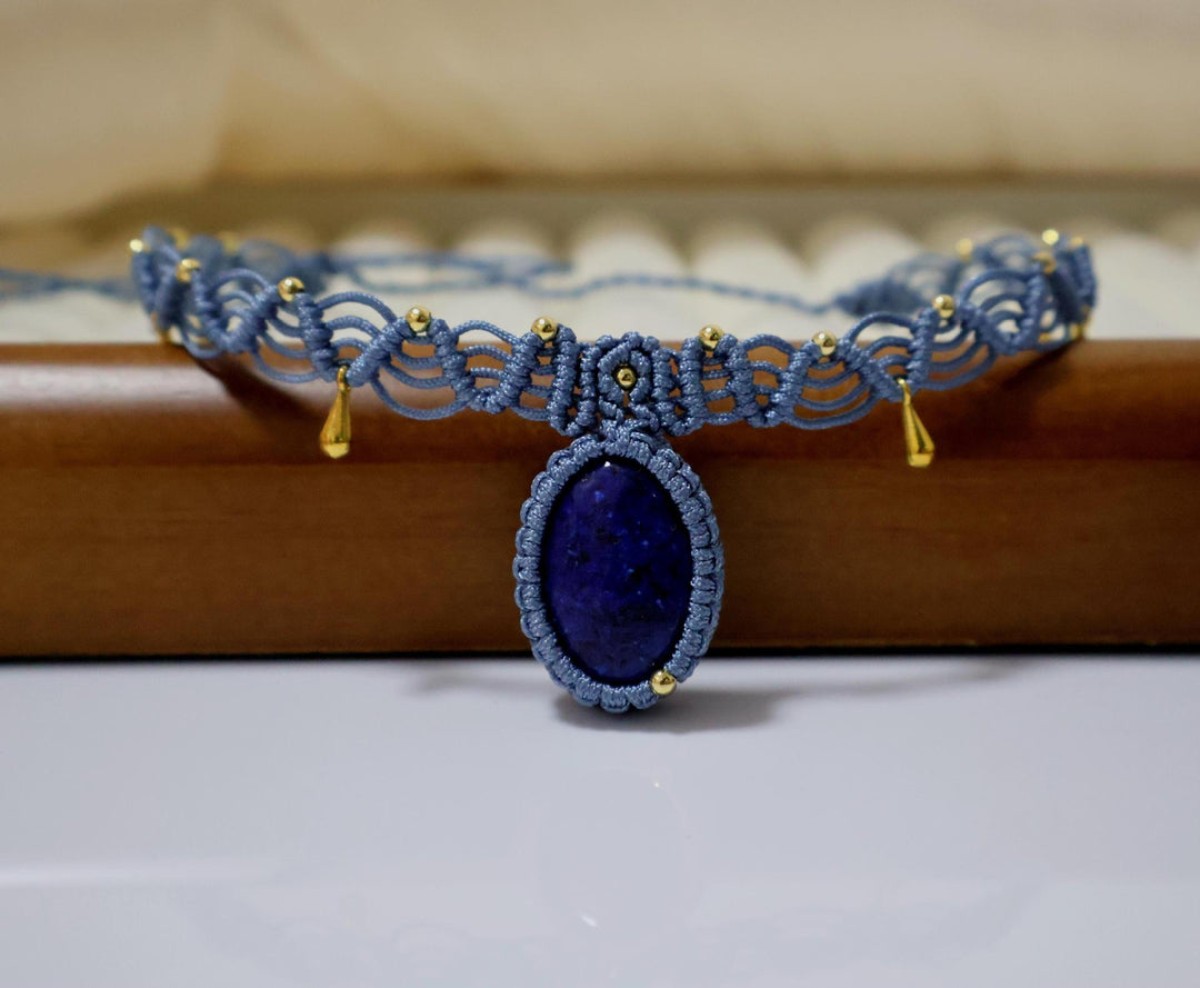Lapis Lazuli Beaded Choker Bohemian Stone Necklace S5P188