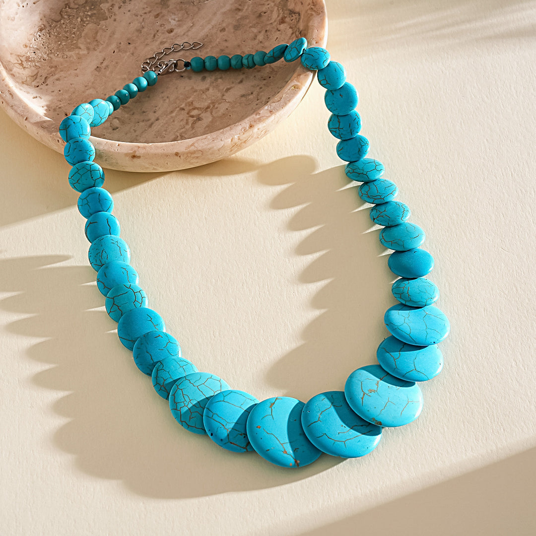 Oversized Textured Gemstone Beaded Geometric Necklace N6H066