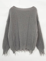 Load image into Gallery viewer, Solid Off-Shoulder Knit Pullover Distressed Edge N6G264