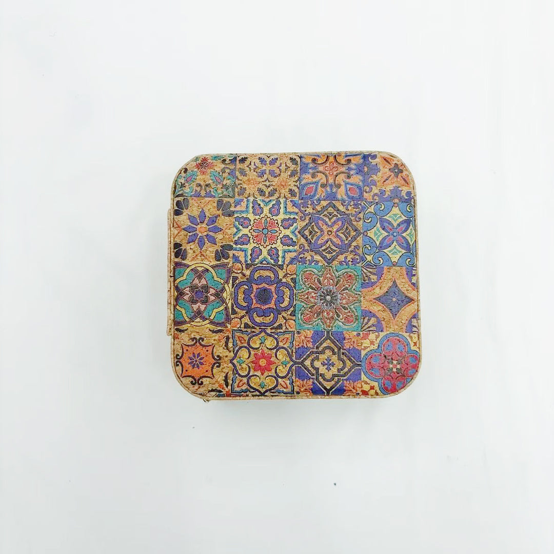 Travel Cork Jewelry Box with Mirror Organizer N6E091