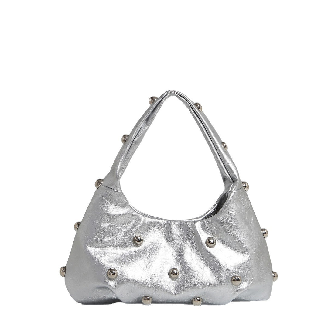 Metallic Finish Structured Pouch with Rivet Accents S5P466