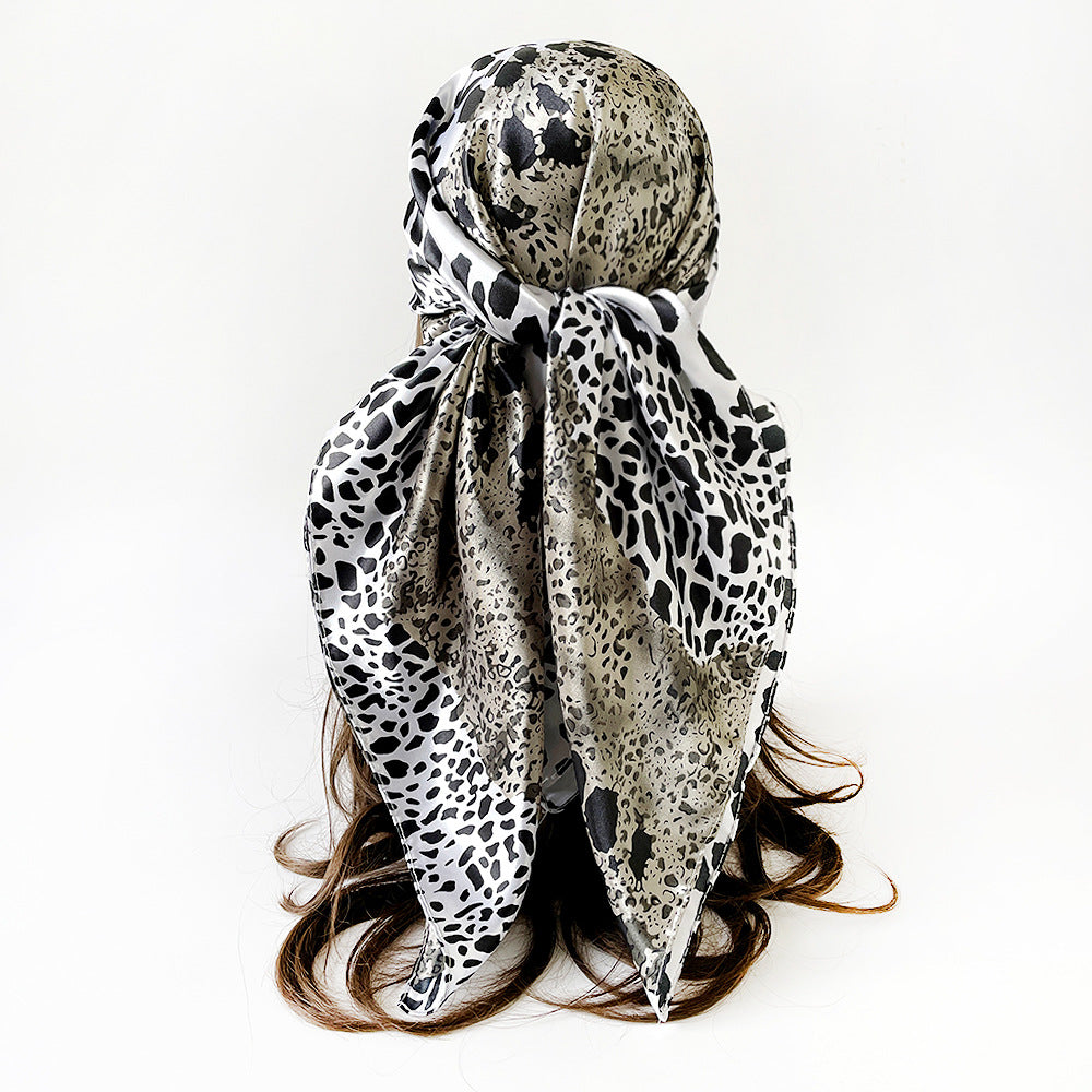 Leopard Print Spliced Satin Square Scarf 90cm N6G220