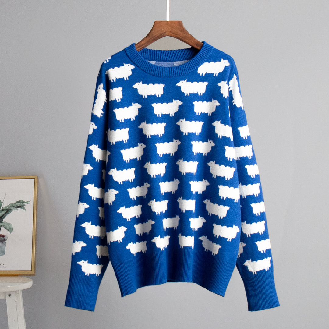 Alpaca Print Crew Knit Set In Mid Weight N5Z413