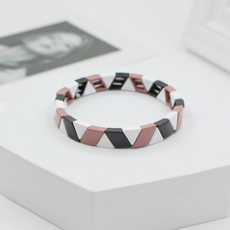 Enamel DIY Bracelet Geometric Elastic Adjustable S5P056
