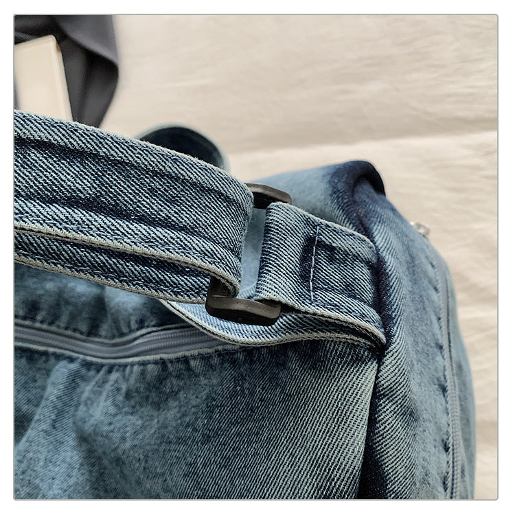 Women's Washed Denim Dumpling Tote Shoulder Bag N6J181