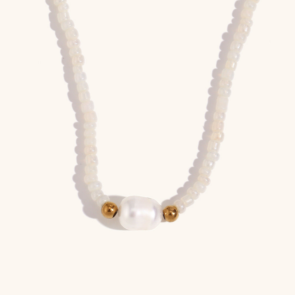 Freshwater Pearl Strand Necklace Seed Beads S5P235