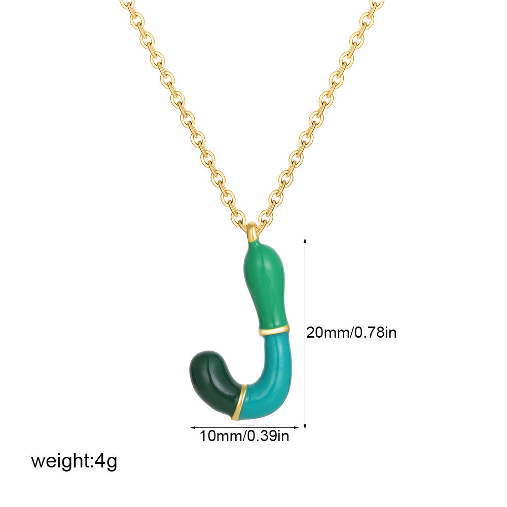 Alphabet Enamel Capsule Necklace Steel Gradient Color S5P234