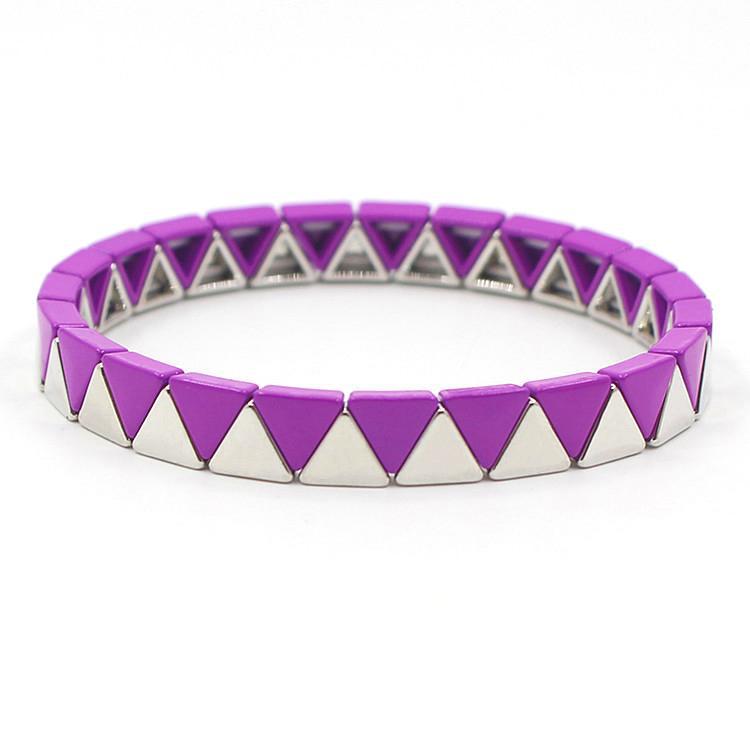 Rainbow Triangles Bracelet Modular Gold Enamel S5P050