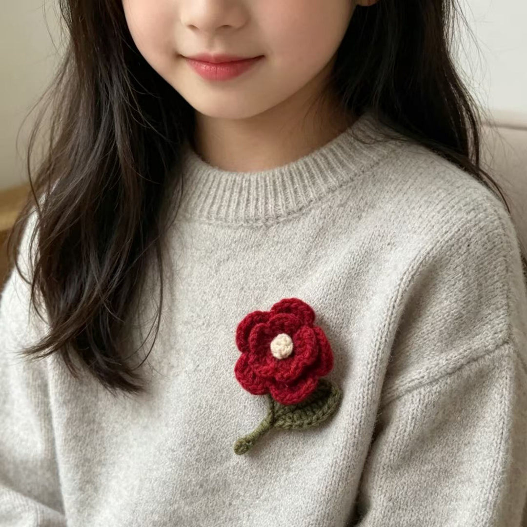 Handmade Crochet Brooch 3D Wool Flower Leaf Pin N6G014