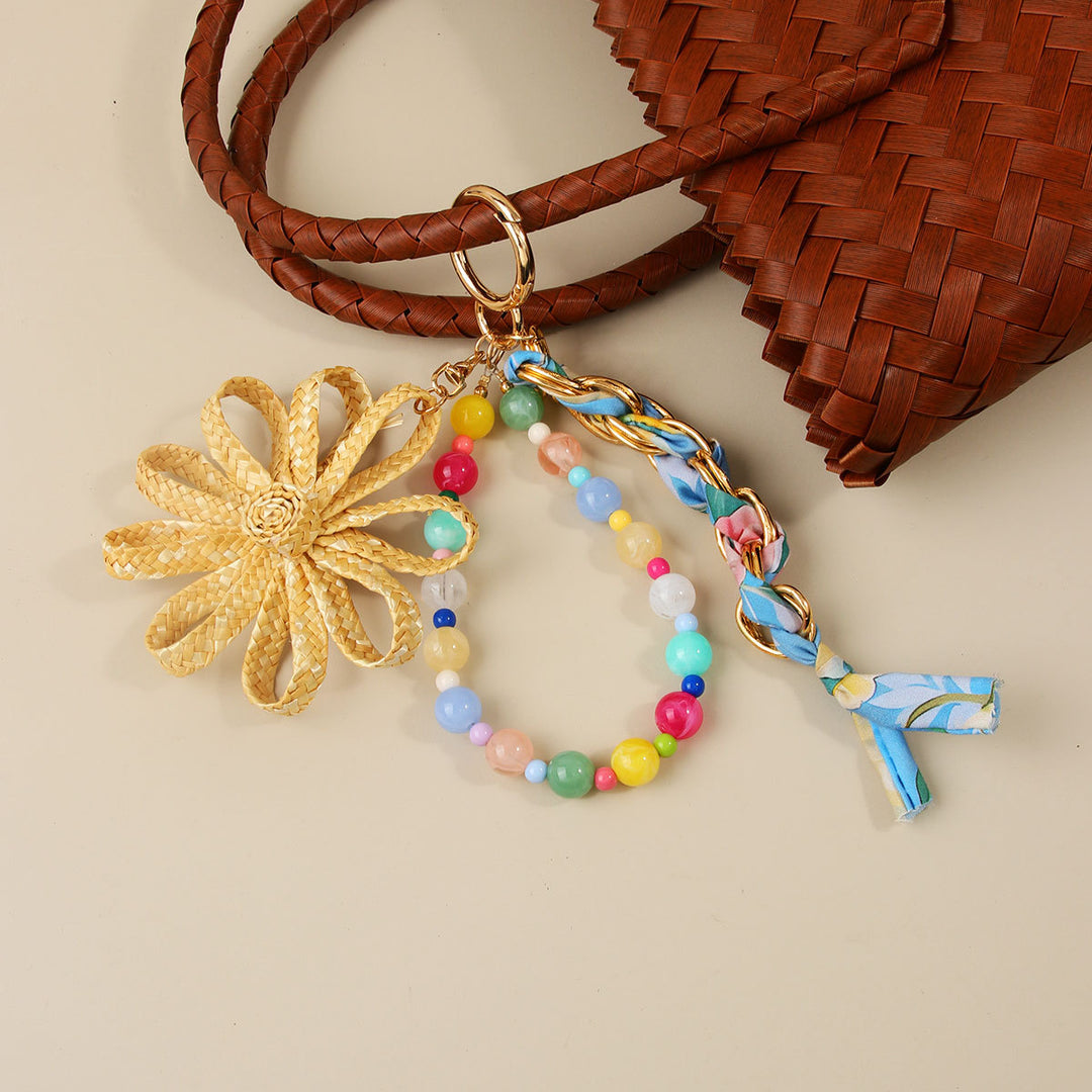 Handwoven Flower Beaded Bag Charm Keychain N6G069