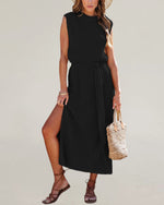 Load image into Gallery viewer, A Line Slit Knit Dress Sleeveless Mid Weight N5Z436
