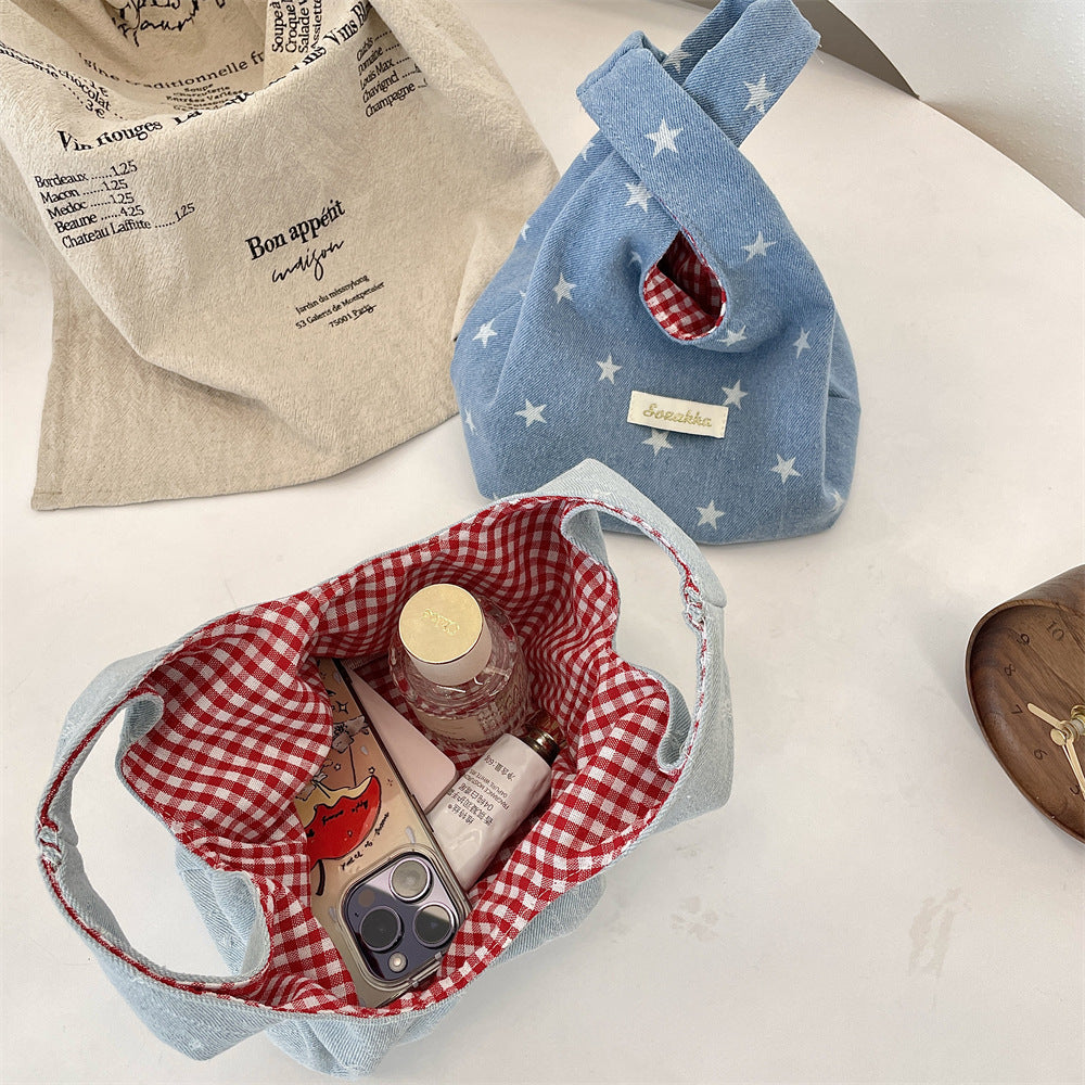 Denim Wristlet Bag Red Plaid Color Block Shoulder S5P863