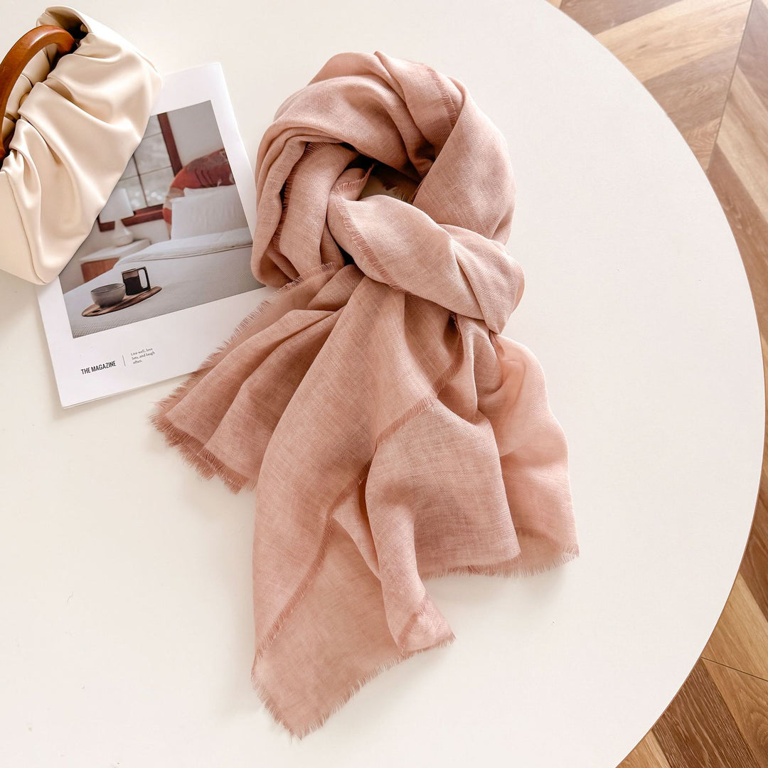 Lightweight Solid Raw Edge Shawl Scarf Women Travel N6H246