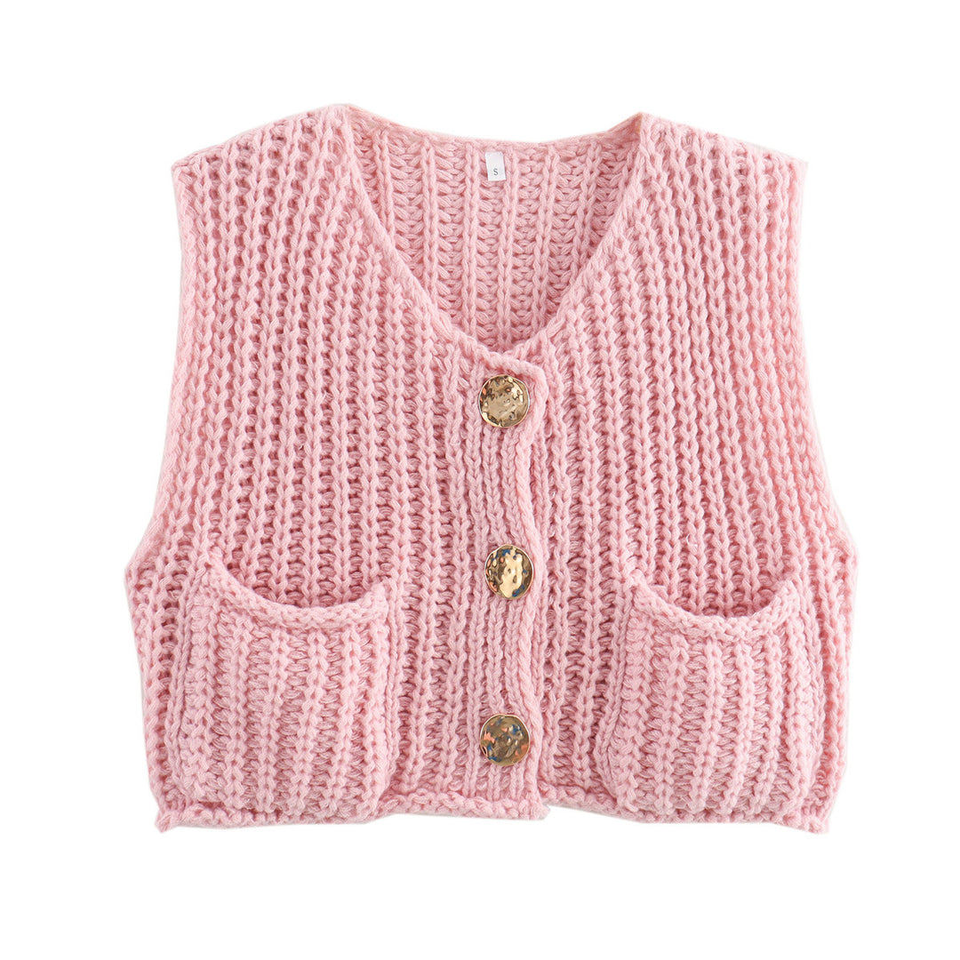 Patch Pocket Vest Sleeveless Knit Lightweight N5Z245