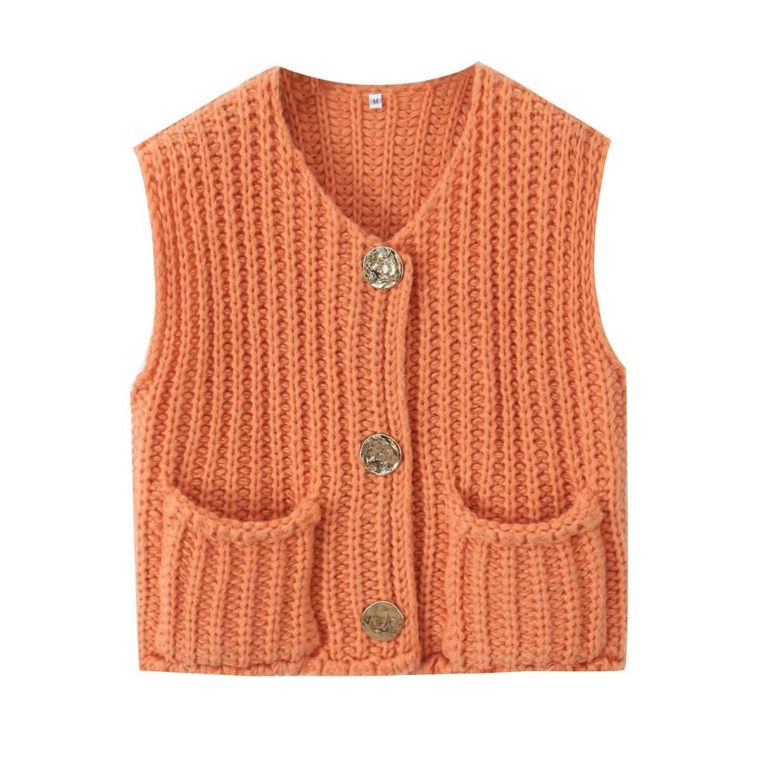 Patch Pocket Vest Sleeveless Knit Lightweight N5Z245