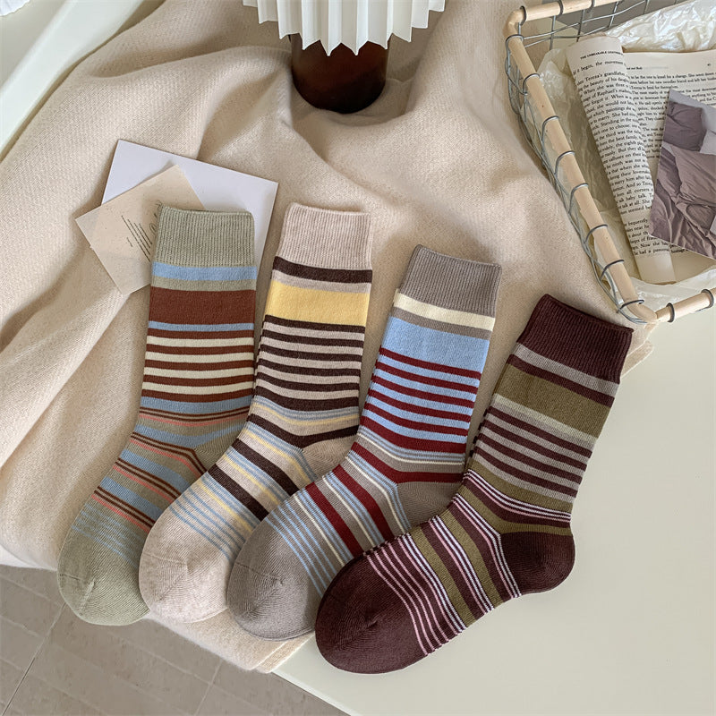 Contrast Stripe Double-Knit Cotton Socks M5A062