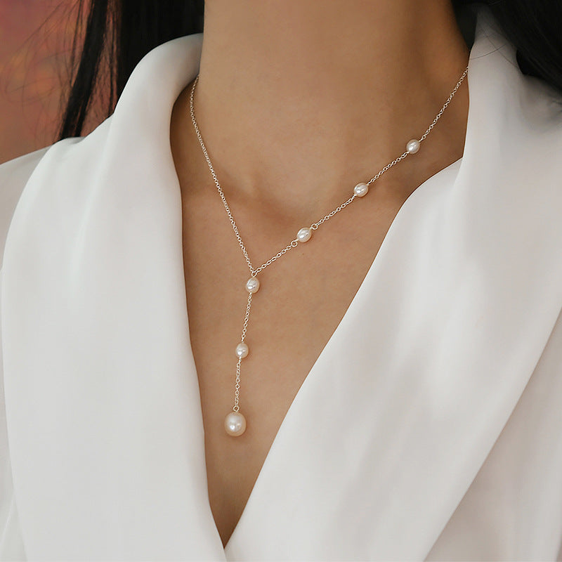 Freshwater Pearl 925 Silver Choker Necklace Women N6H181