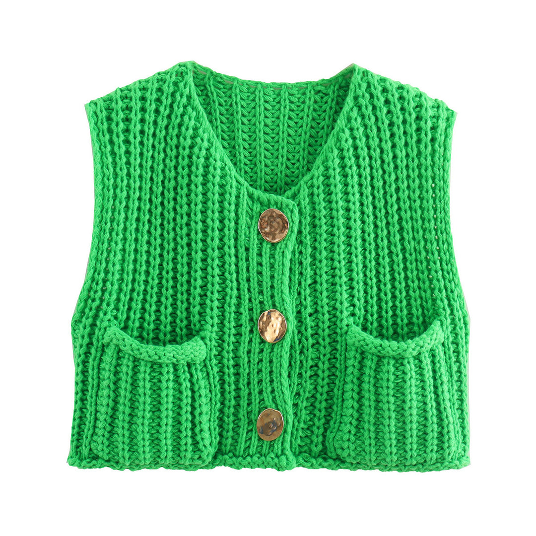 Patch Pocket Vest Sleeveless Knit Lightweight N5Z245