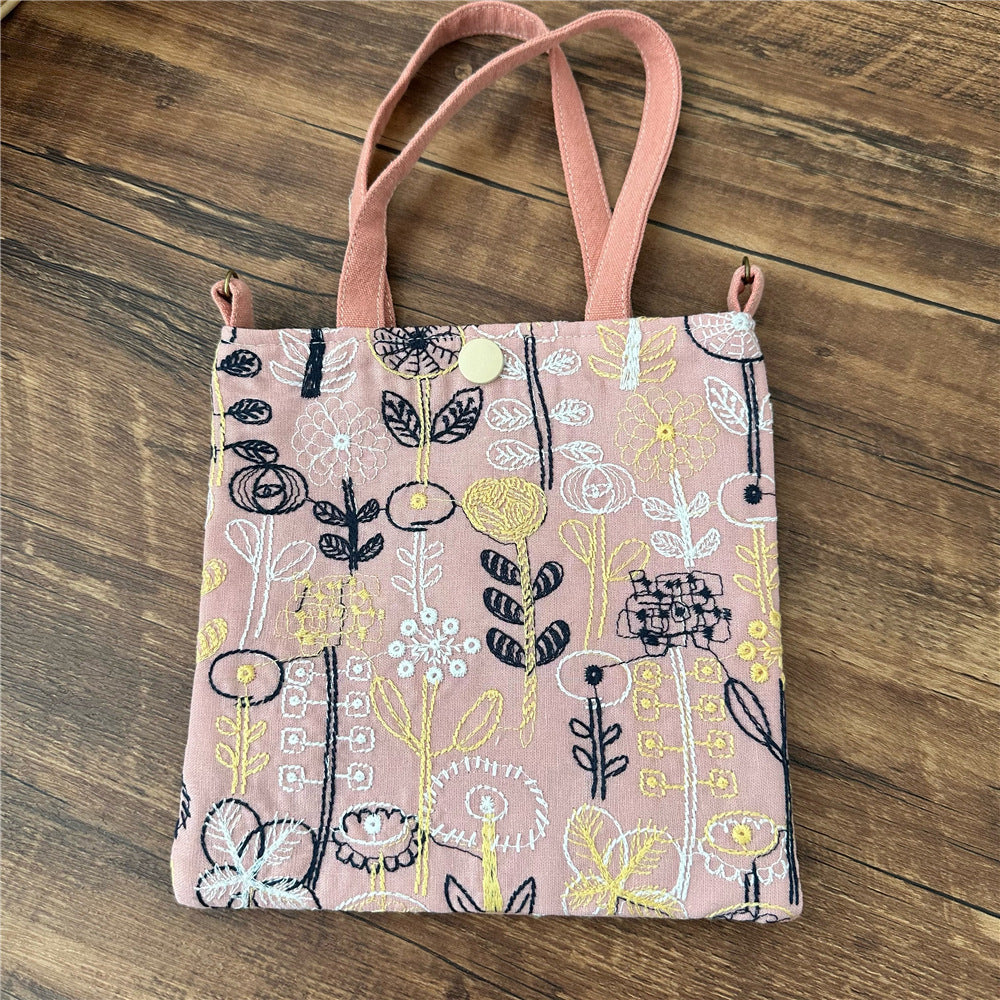 Embroidered Cotton Linen Crossbody Bag Reversible N6F153
