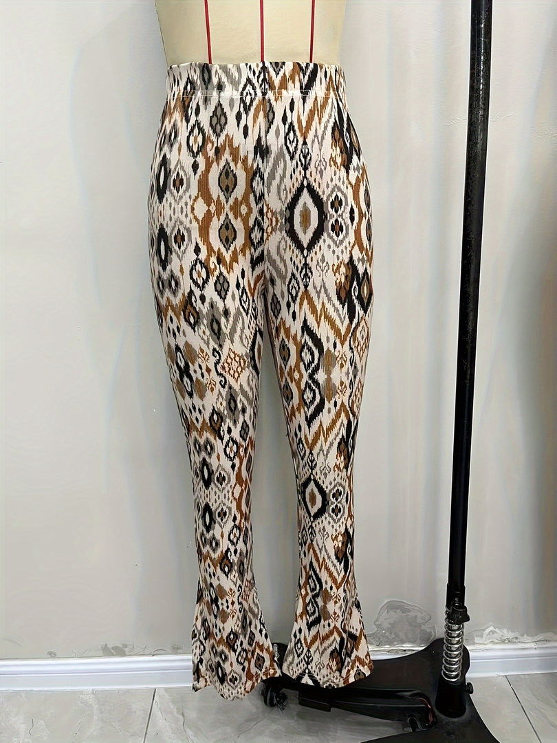 Print High Waist Flared Pants Side Slit N6F234