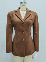 Load image into Gallery viewer, Suede Texture French Button Long Sleeve Blazer Women N6G294