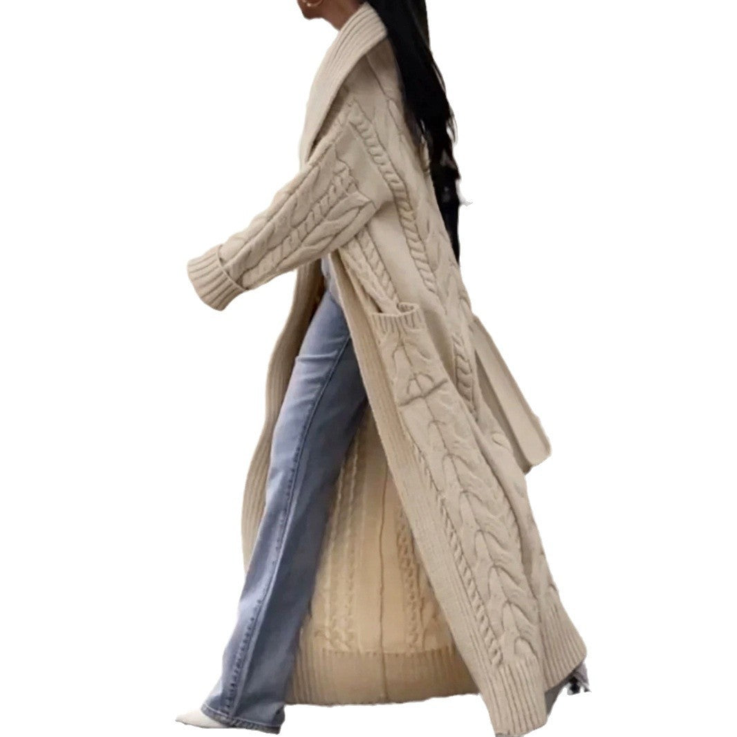Chunky Cable Knit Long Cardigan Coat N5A035