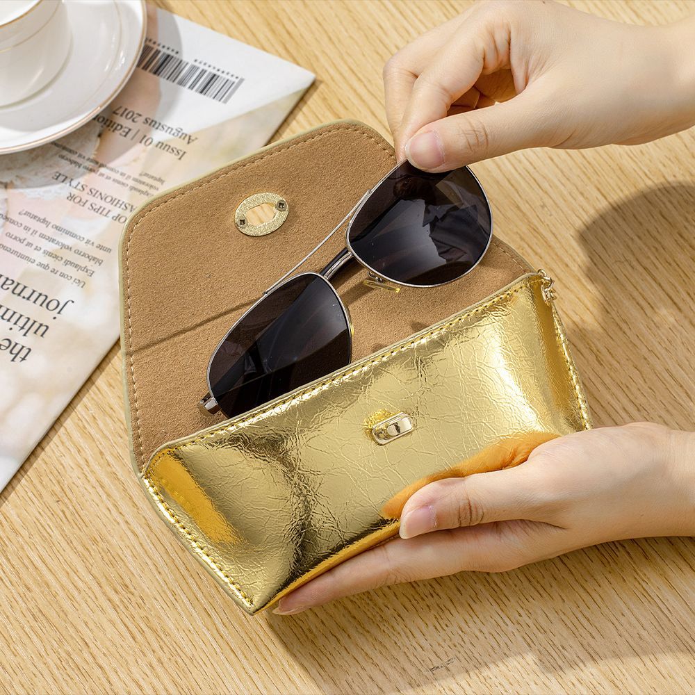 Top Grain Leather Cracked Texture Sunglasses Case Portable N6G095