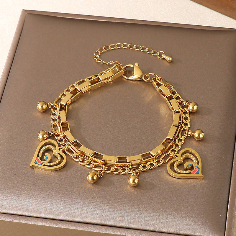 Layered Openwork Heart Bracelets Stainless Steel Women N6D524