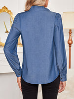 Load image into Gallery viewer, Denim Look French Vintage Ruffle Blouse Women N6C126