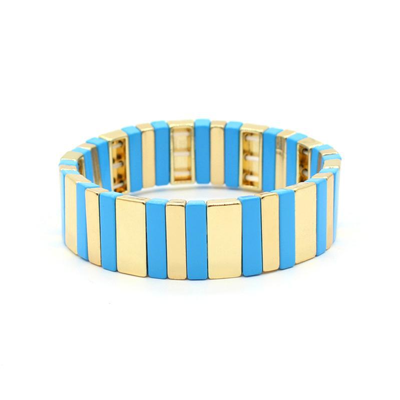 Rectangular Enamel Links Bangle Alloy Stackable S5P154