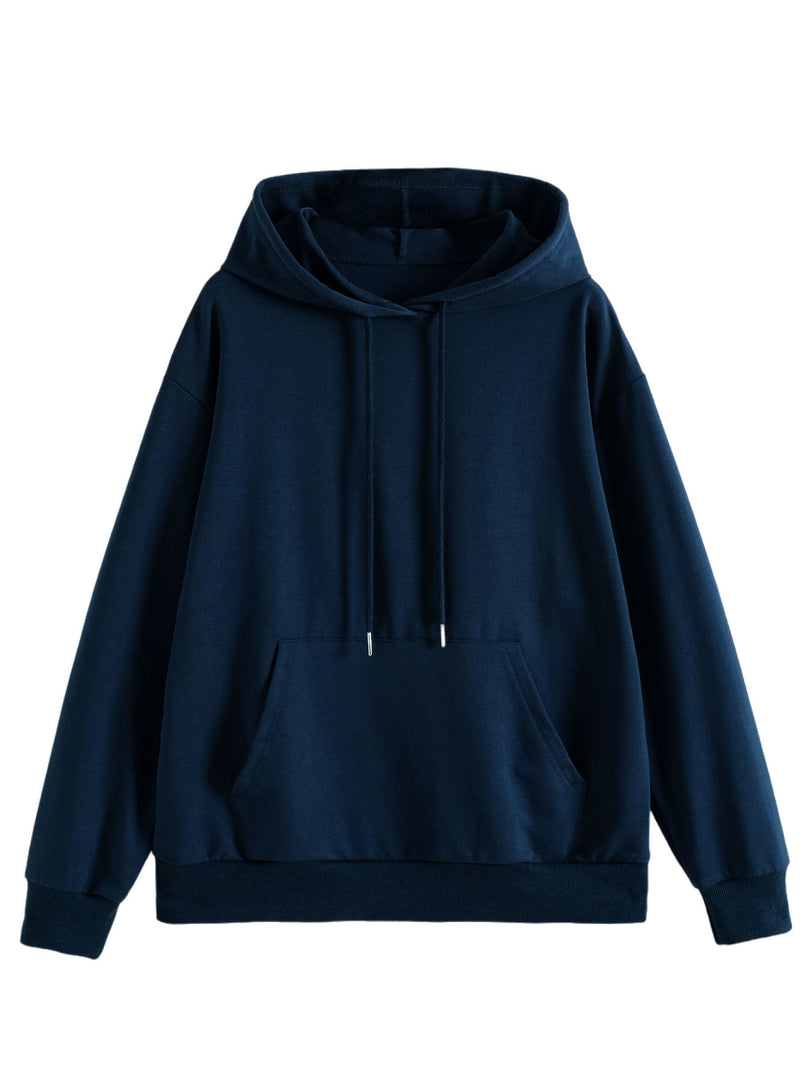 Solid Color Hoodie Women Cotton Loose Fit Long Sleeve N6H047