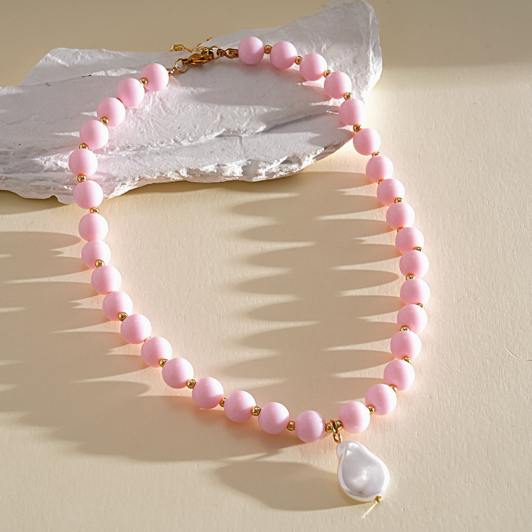 Dopamine Pearl Acrylic Geometric Beaded Necklace N6H059
