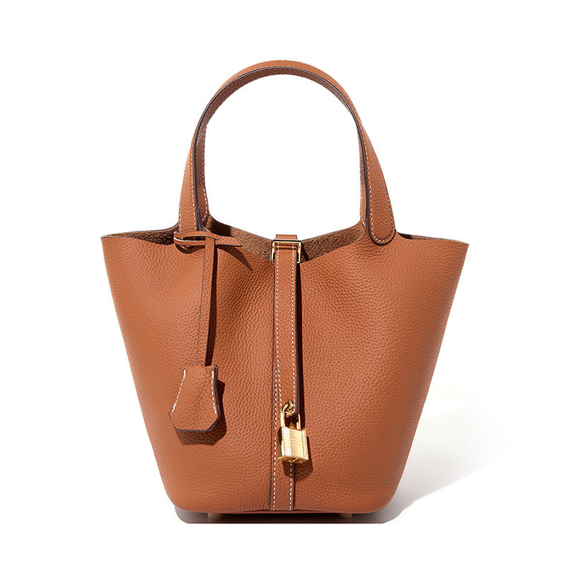 Genuine Leather Bucket Bag Handheld Shoulder Purse N6F148