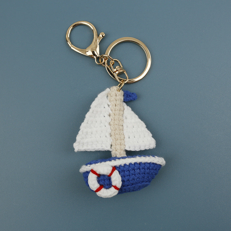 Hand Crochet Sailboat Keychain Yarn Charm N6G043