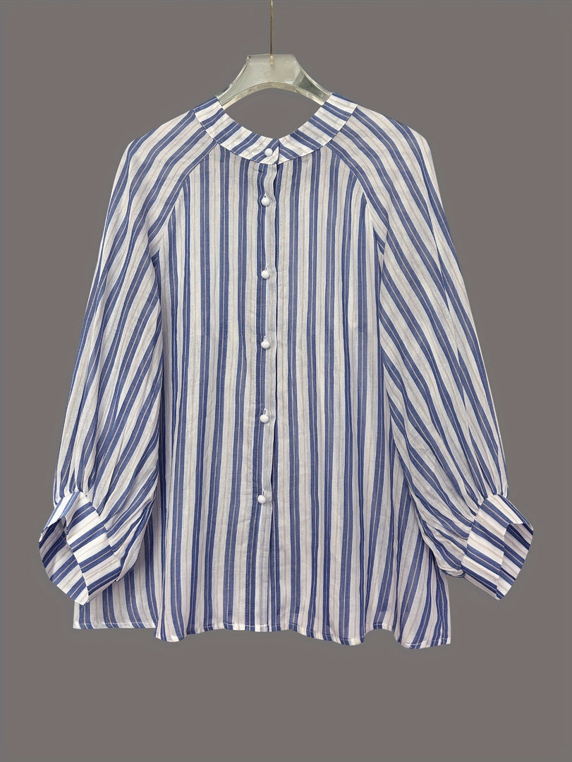 Loose Fit Long Sleeve Stripe Shirt Women N6D136