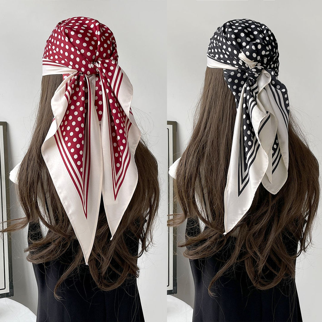 Polka Dot Print Triangle Scarf Satin Twill Women N6G218