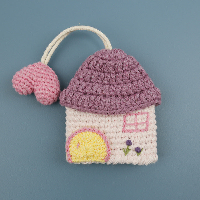 Sweet Hand Crochet Colorful House Key Case Yarn Charm N6G044