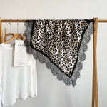 Load image into Gallery viewer, Vintage Lace Trim Satin Square Scarf 70cm Women N6H121
