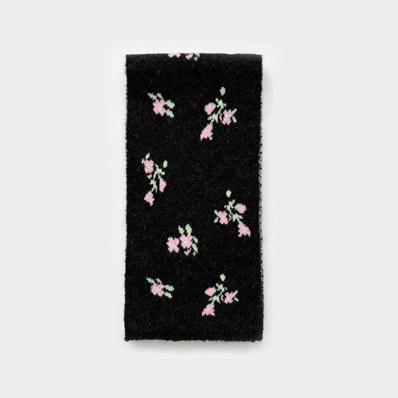 Womens Floral Jacquard Wool Blend Knit Scarf N6K233