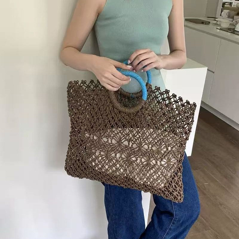 Straw Tote Bag Summer Beach Boho Crossbody Purse N6F056