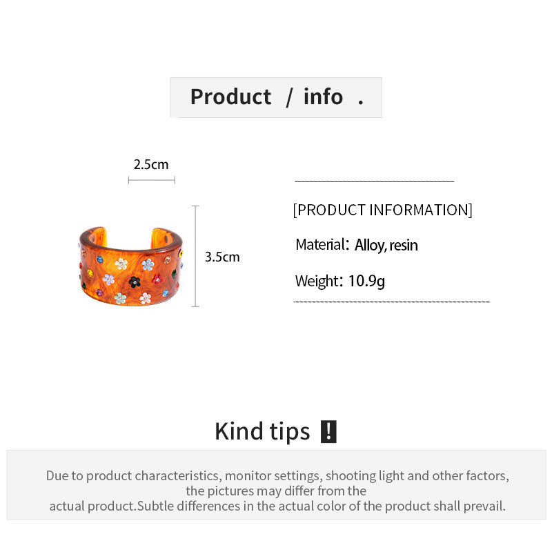 Womens Vintage Floral Rhinestone Resin Cuff Bracelet N6K132