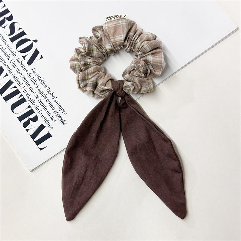 Vintage Plaid Big Bow Scrunchie Hair Tie Women N6H196