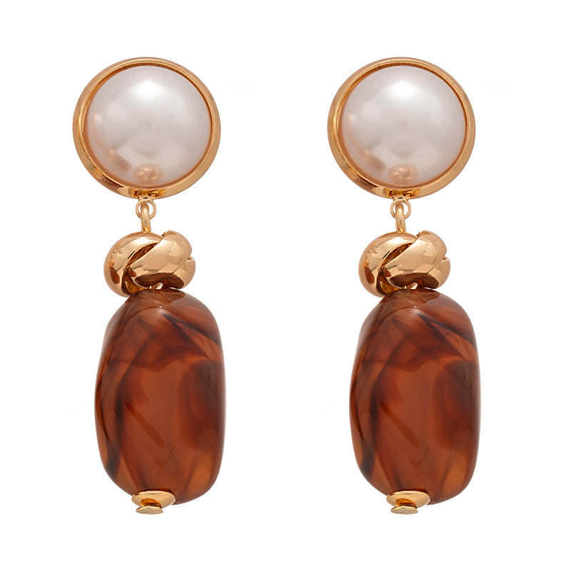 Resin Faux Pearl Irregular Geometric Stud Earrings N6H155