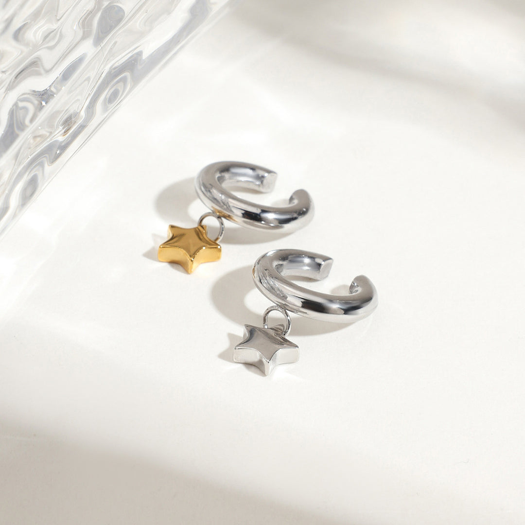 Pentagram Clip On Earrings  Dual Tone Gold Silver S5P122