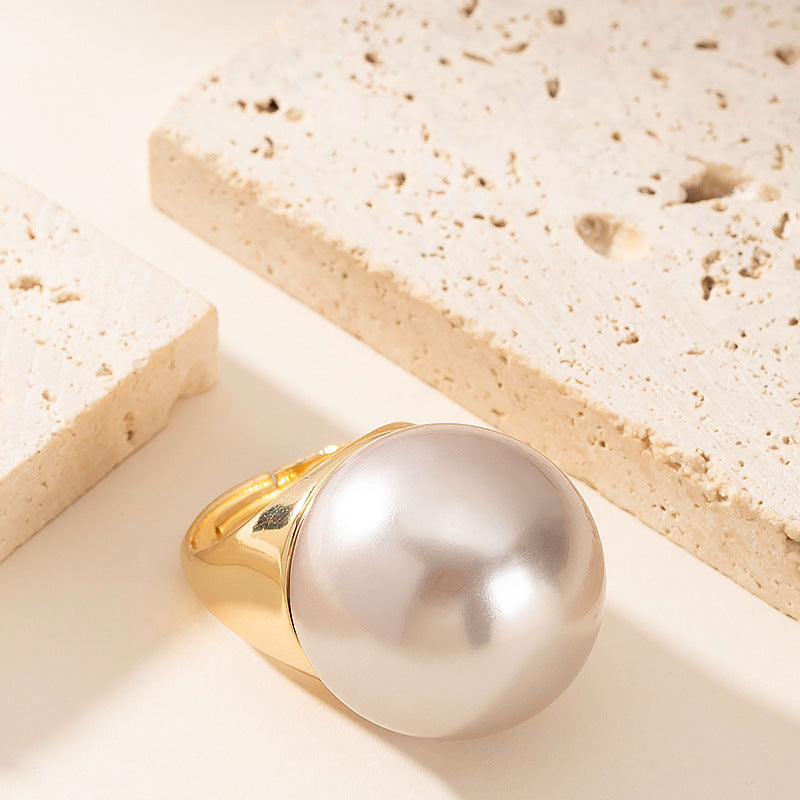 Statement Pearl Open Ring Adjustable Geometric N6H204